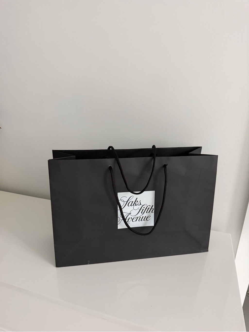 Saks Fifth Avenue Black Paper Gift Bag With Rope Handles